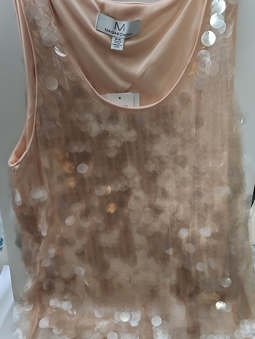 Magaschoni Beige Sequin-Embellished Sleeveless Tank - Picture 6 of 7